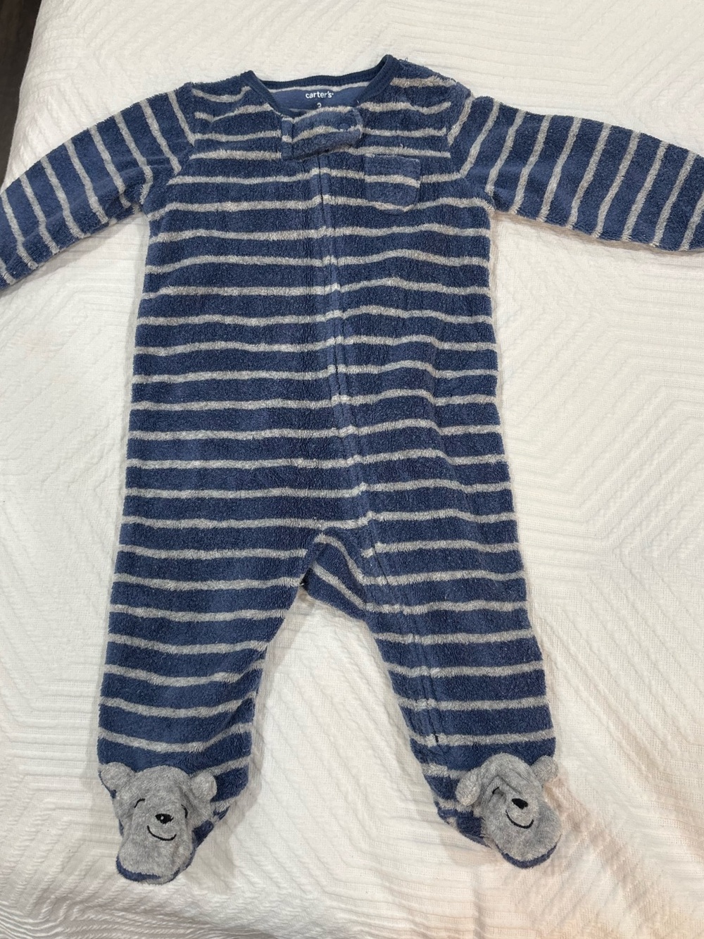 Carter's Blue and Gray Striped Plush Footed One-Piece
